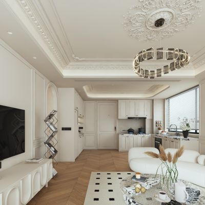 法式风格客餐厅_装饰柜_摆件_装饰品_沙发组件_餐桌椅2