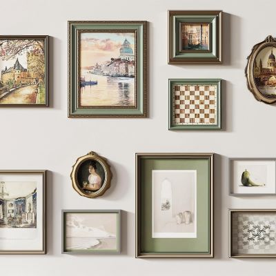 美式装饰画 建筑画 油画 组合画