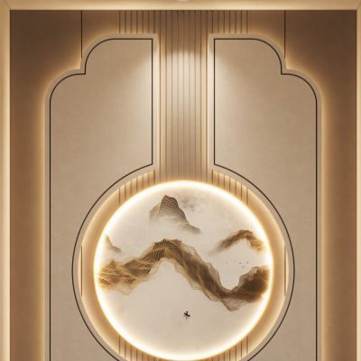 新中式奶油原木风走廊造型灯带端景玄关