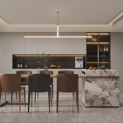 现代餐厅岛台酒柜
