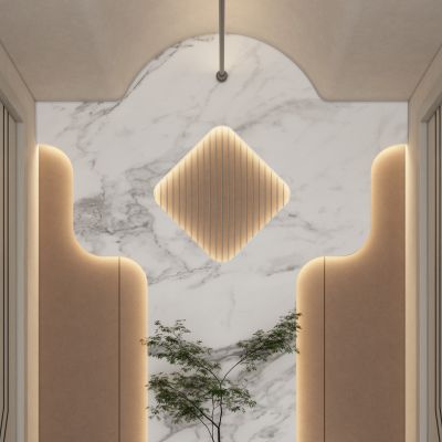 简约奶油风走廊灯带造型端景玄关