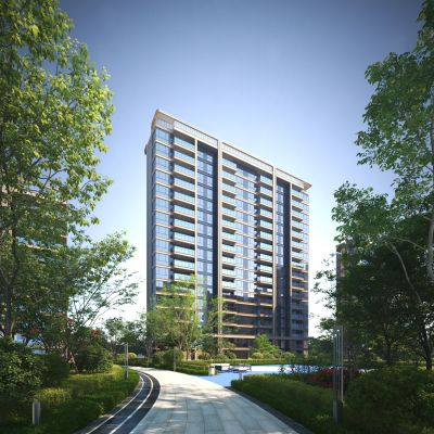 现代高层住宅区 内庭景观3D模型