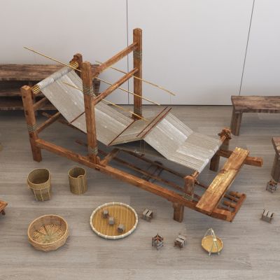中式农用具_织布机组合3D模型