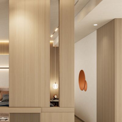 北欧奶油原木风卧室隔断玄关