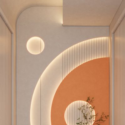 简约奶油风走廊造型灯带端景玄关