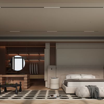 现代法式混搭风卧室3D模型