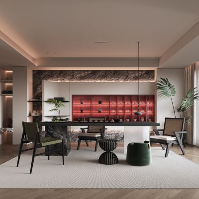 侘寂风格茶室_装饰柜_摆件_装饰品_陶瓷_书本2