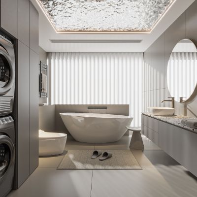 现代卫生间 浴室柜 洗脸盆 镜柜 浴缸 洗衣机 烘干机