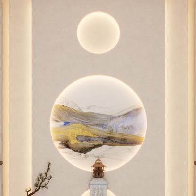 新中式奶油风走廊灯带造型端景玄关