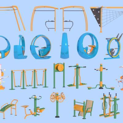 现代健身器材 户外互动装置3D模型