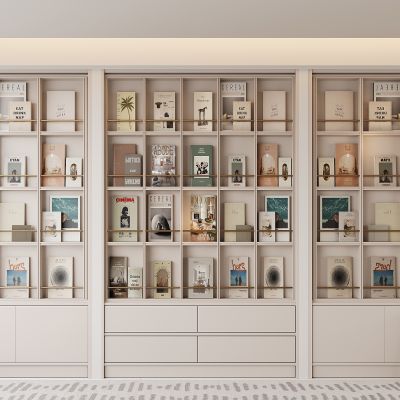 奶油风开放式书柜 摆件 书籍