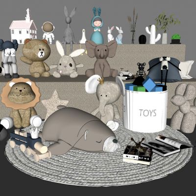 su现代玩偶 摆件 抱枕 玩具 地毯 花瓶组合