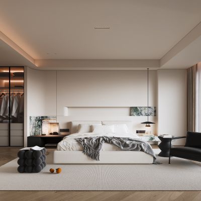 侘寂风格卧室_床品2_摆件_装饰品_陶瓷_书本2_椅子