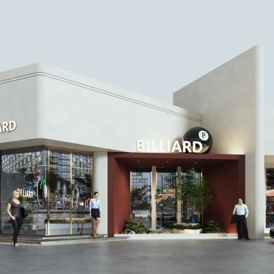 侘寂台球厅外观_人物_植物_橱窗_门头2