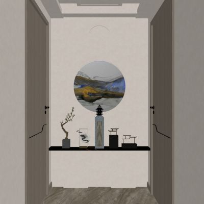 新中式奶油风走廊灯带造型端景玄关