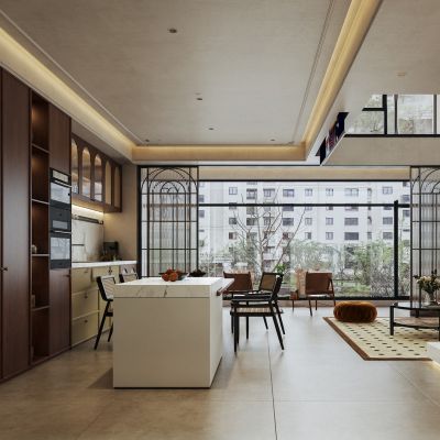 现代中古风别墅客餐厅