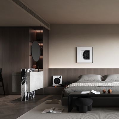 侘寂风格卧室_床品2_摆件_装饰品_陶瓷_书本2_椅子2