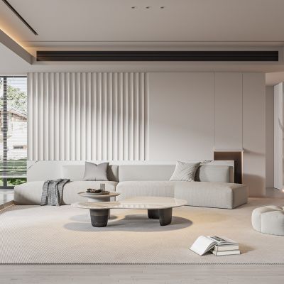 现代客厅 无主灯客厅 沙发组合 茶几组合 饰品摆件