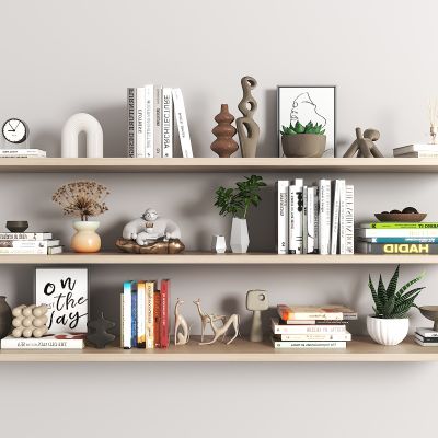 现代装饰摆件，书籍，盆栽，雕塑