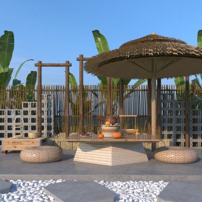 现代露营风户外桌椅组合3D模型