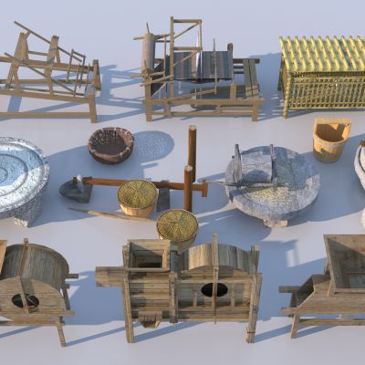 中式民俗老物件_乡村物件_乡村农具3D模型