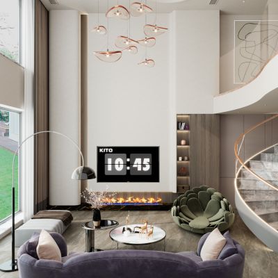 轻奢奶油风LOFT复式别墅挑空客厅电视背景墙