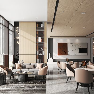 大研建筑设计现代售楼处洽谈区,现代洽谈桌椅组合，休闲沙发茶几组合