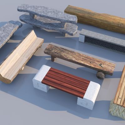 现代景观座椅_户外石凳3D模型