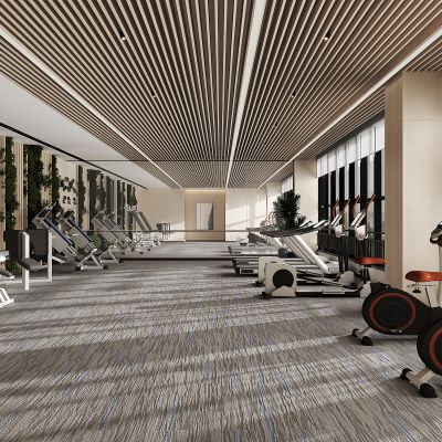 现代健身房跑步区,健身器材