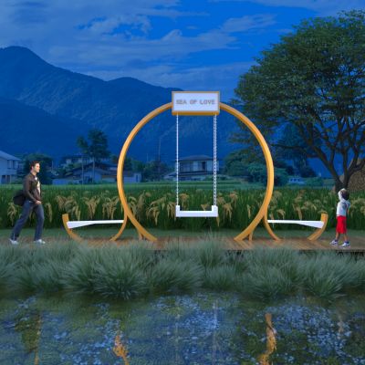 现代网红圆形秋千_户外网红打卡座椅3D模型