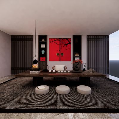 新中式禅意茶室 茶楼茶秀包间 茶馆SU模型