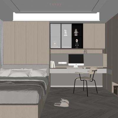 榻榻米卧室 饰品 休闲椅 造形吊顶 书桌 衣柜