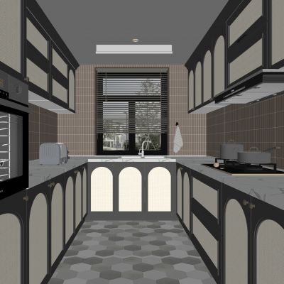 法式厨房、烤箱、烟机、灶具、橱柜、水槽