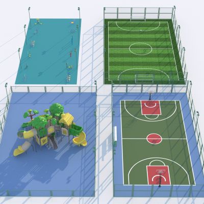 现代球场 运动场地 篮球场 足球场3D模型