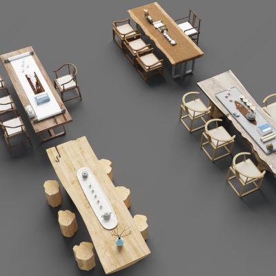 新中式茶桌椅组合_大板_茶台_木_墩