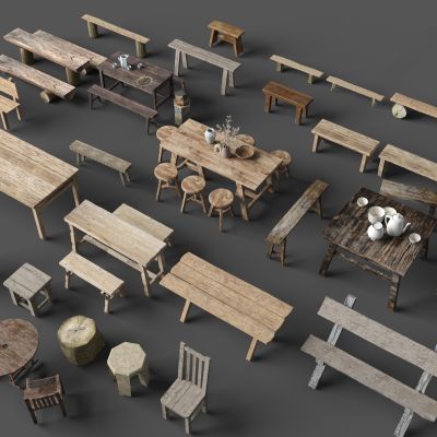 中式餐桌椅组合_八仙桌_长板凳