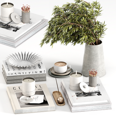 装饰套装，珍珠，书籍，盆栽，咖啡杯H