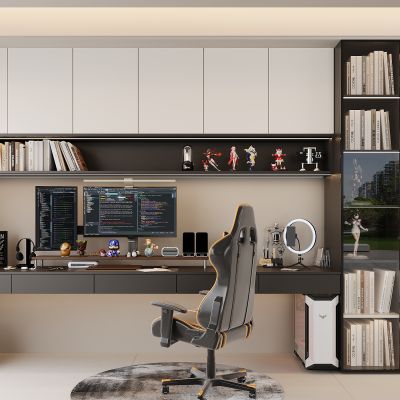 现代书柜 书桌 写字桌 书籍 展示柜 开放式书柜