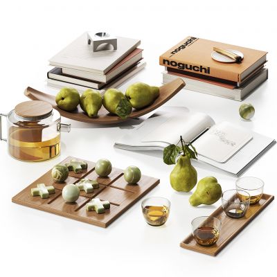 装饰套装，水果，书，玻璃茶杯H