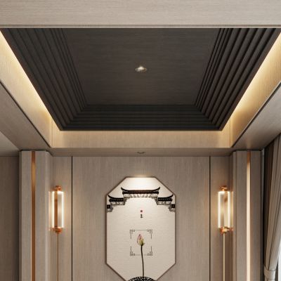 新中式原木风客厅入户端景玄关