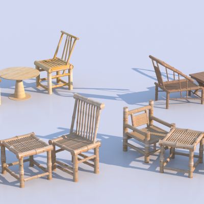 现代休闲桌椅组合 竹编桌椅3D模型
