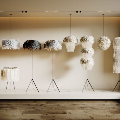 现代灯具组合 落地灯 吊灯 台灯 羽毛灯 鸟巢灯