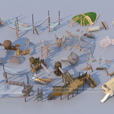 现代儿童游乐设施 木质器材3D模型