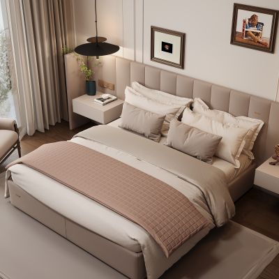 现代家居卧室 双人床 主卧 衣柜 挂画 饰品摆件