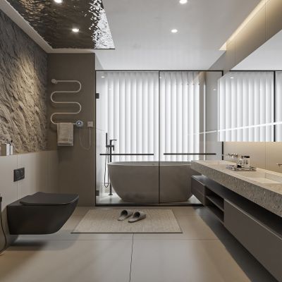 现代卫生间 浴室柜 洗脸盆 镜柜 浴缸 淋浴房