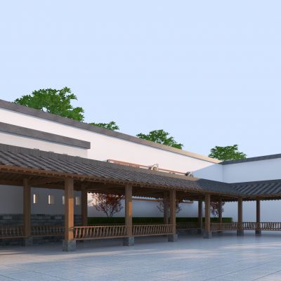 新中式休闲廊架3D模型