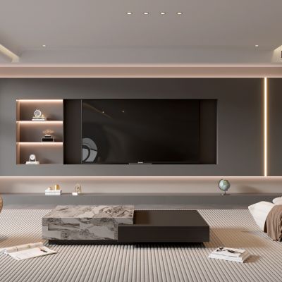 现代家居客厅 电视背景墙 简约客厅 现代茶几组合 沙发 电视柜 极简客厅