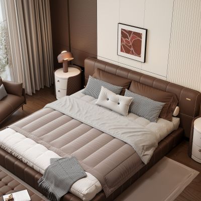 现代家居卧室 双人床 主卧 衣柜 挂画 饰品摆件