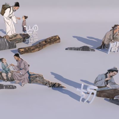 中式雕塑小品3D模型