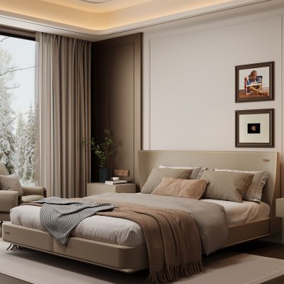 现代家居卧室 双人床 主卧 衣柜 挂画 饰品摆件